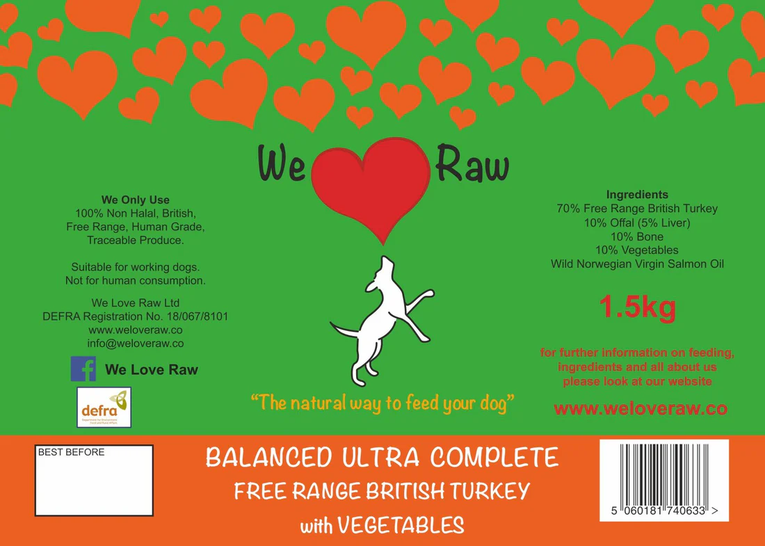 WE LOVE RAW: Balanced Ultra,Free Range British Turkey with Vegetables 9 x 150g