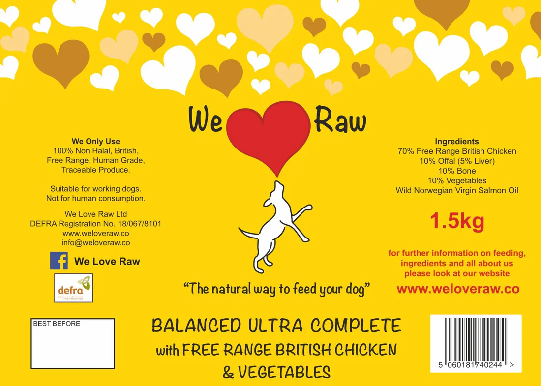WE LOVE RAW Free Range British Chicken & Vegetables 9 x150g