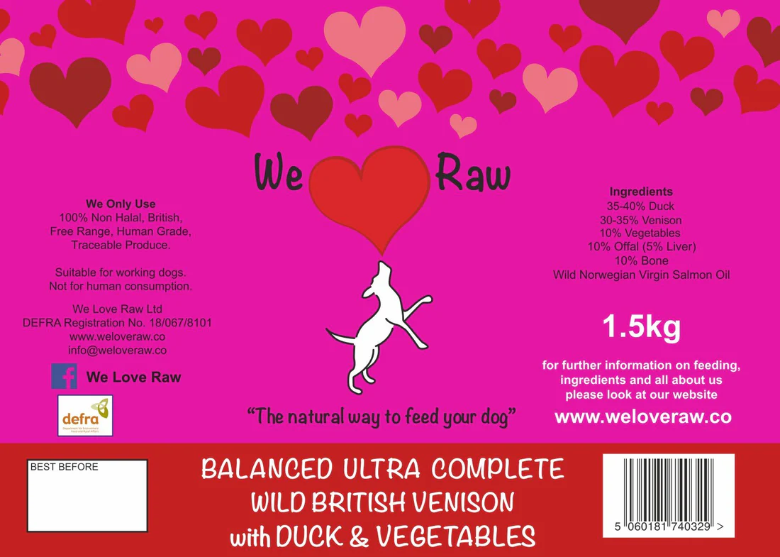 WE LOVE RAW Balanced Ultra Wild British Venison with Duck & Vegetable 1.5kg