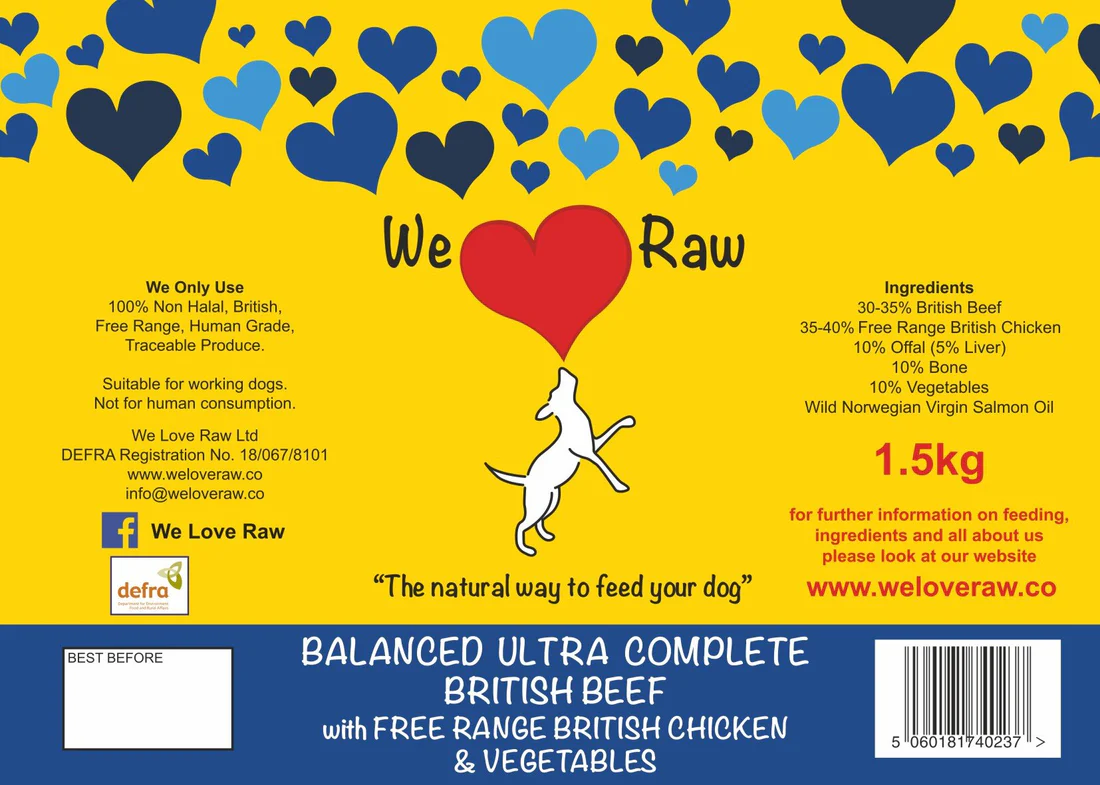 We Love Raw British Beef with Free Range British Chicken & Veg 1.5kg Balanced Ultra Complete