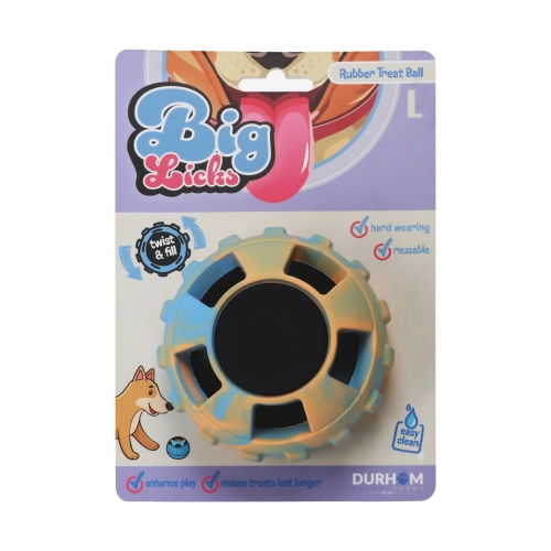 Big Licks Blue and Orange Rubber Treat Ball
